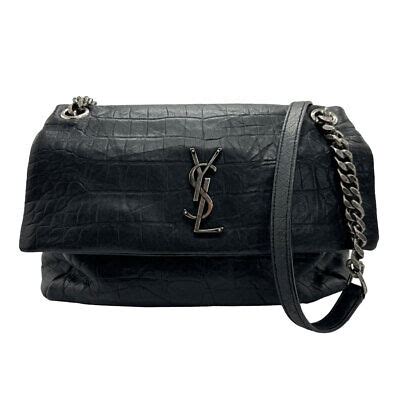 Saint Laurent Shoulder Bag Embossed Leather Black 620663 